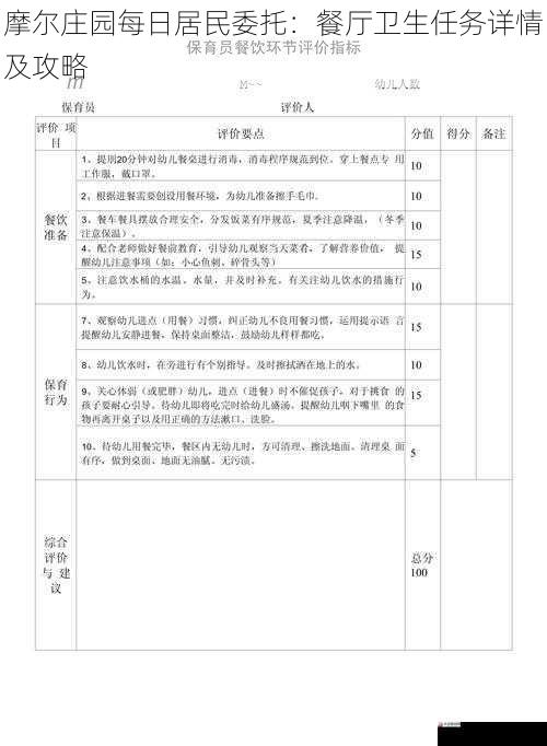 餐厅卫生任务的奖励