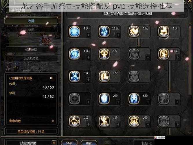 龙之谷手游祭司技能搭配及 pvp 技能选择推荐