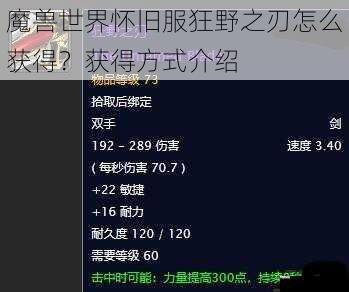 魔兽世界怀旧服狂野之刃怎么获得？获得方式介绍