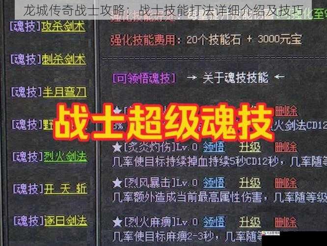 龙城传奇战士攻略：战士技能打法详细介绍及技巧