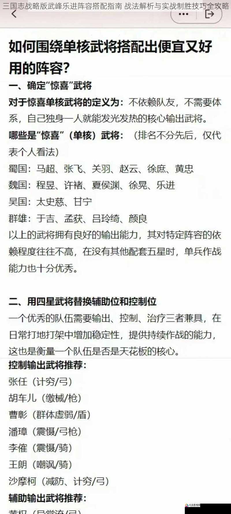 三国志战略版武峰乐进阵容搭配指南 战法解析与实战制胜技巧全攻略