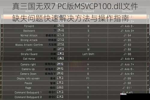 真三国无双7 PC版MSVCP100.dll文件缺失问题快速解决方法与操作指南