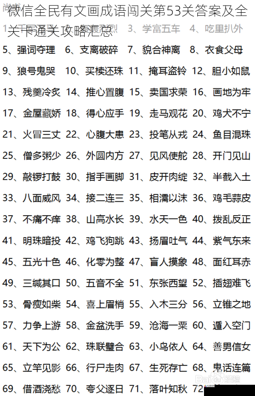 微信全民有文画成语闯关第53关答案及全关卡通关攻略汇总